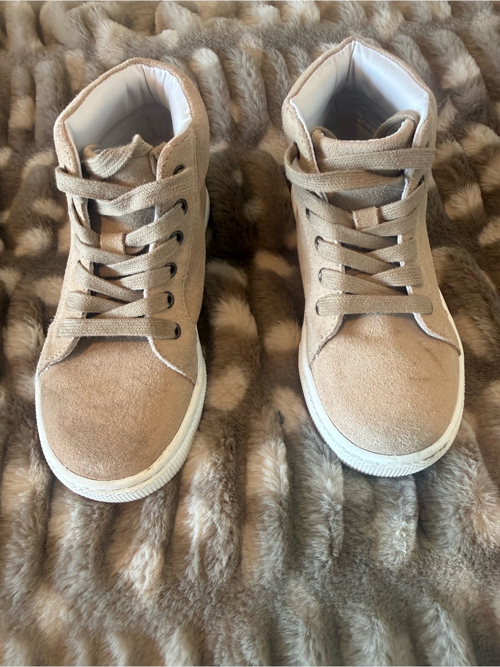 Janie and Jack Kids Suede-Look High-Top Sneakers in Light Tan